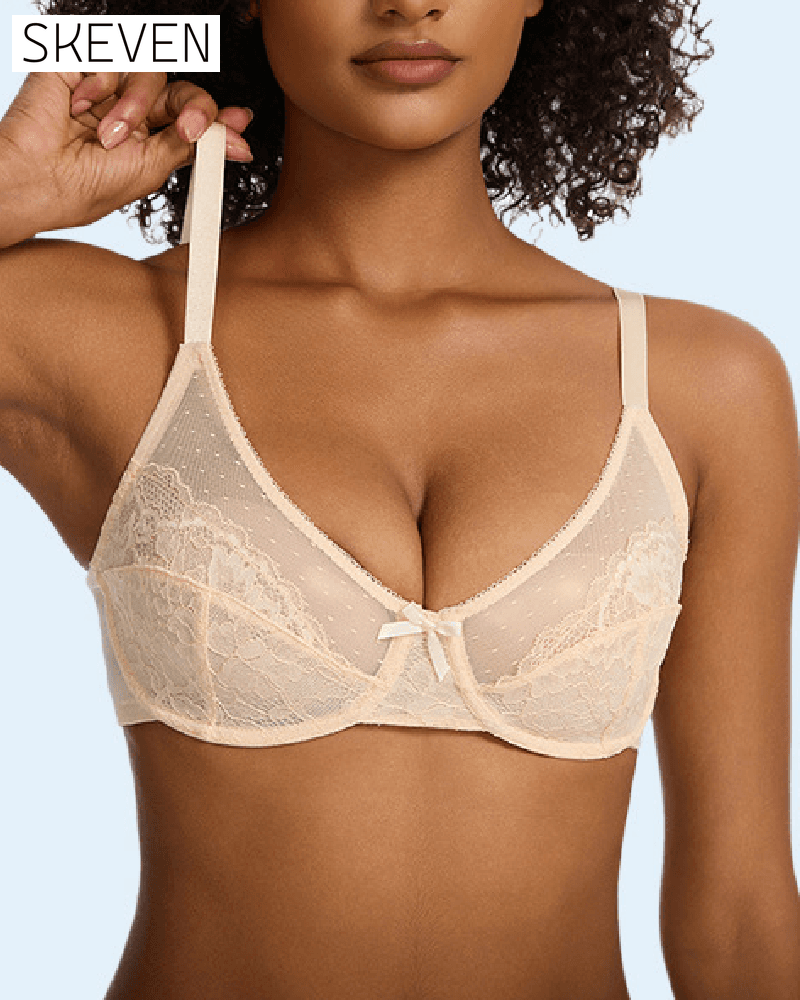 Mesh Lace Gathered Bra