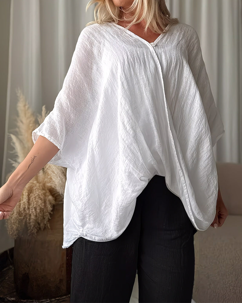 Loose Batwing Sleeve Solid Blouse