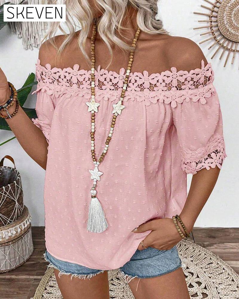 One-Shoulder Lace 3d Flower Blouse