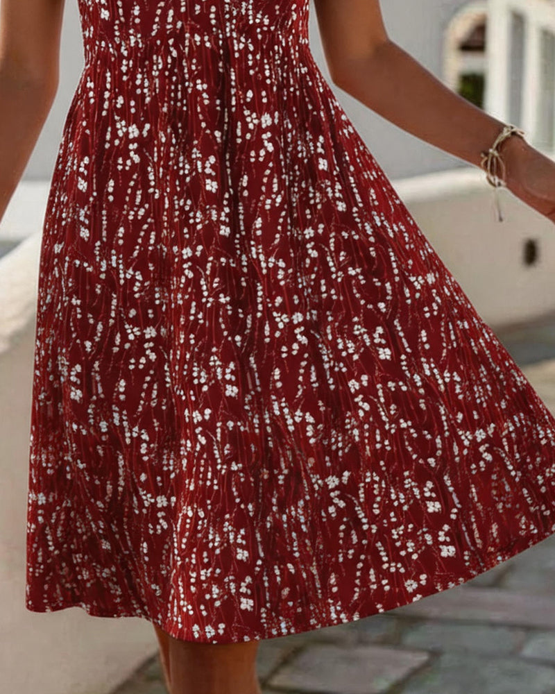 Floral Shirred V-Neck Dress