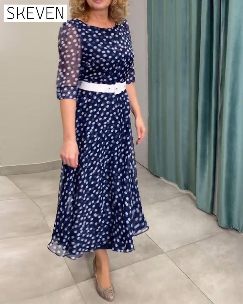 Half-Sleeved Polka Dot Chiffon Dress