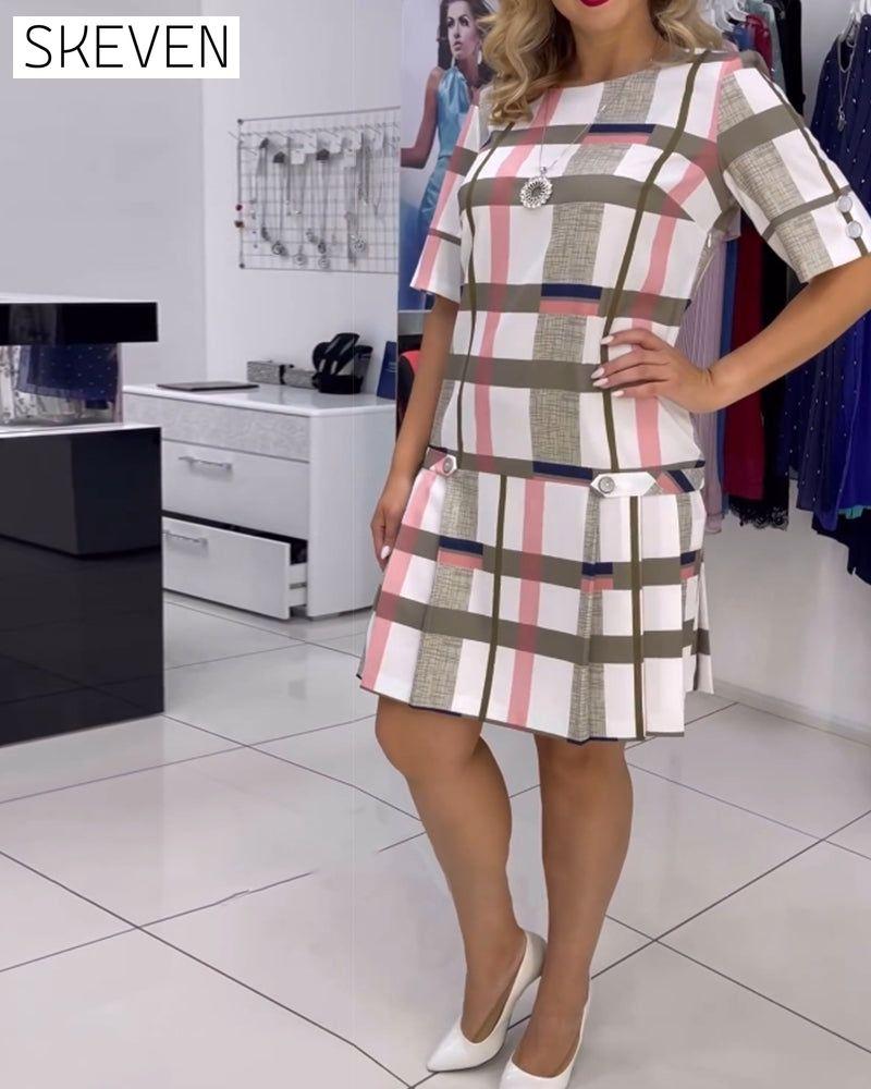 Round neck plaid dress