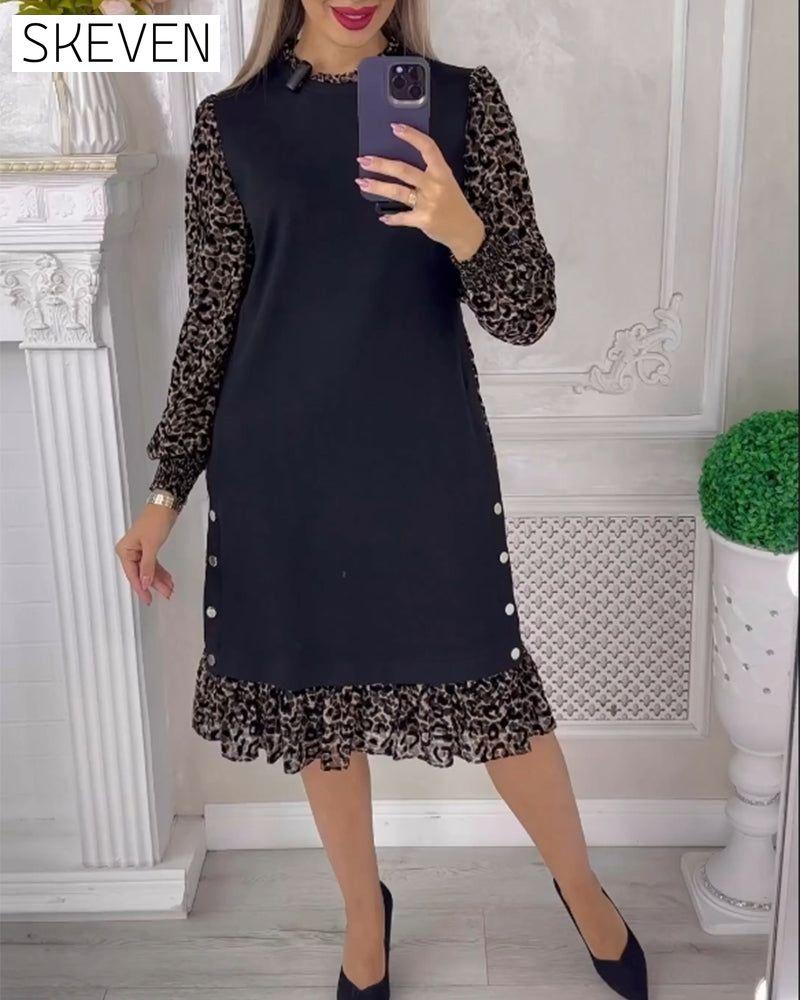 Elegant Shift dress with Color Block Black S 2023 f/w casual dresses spring