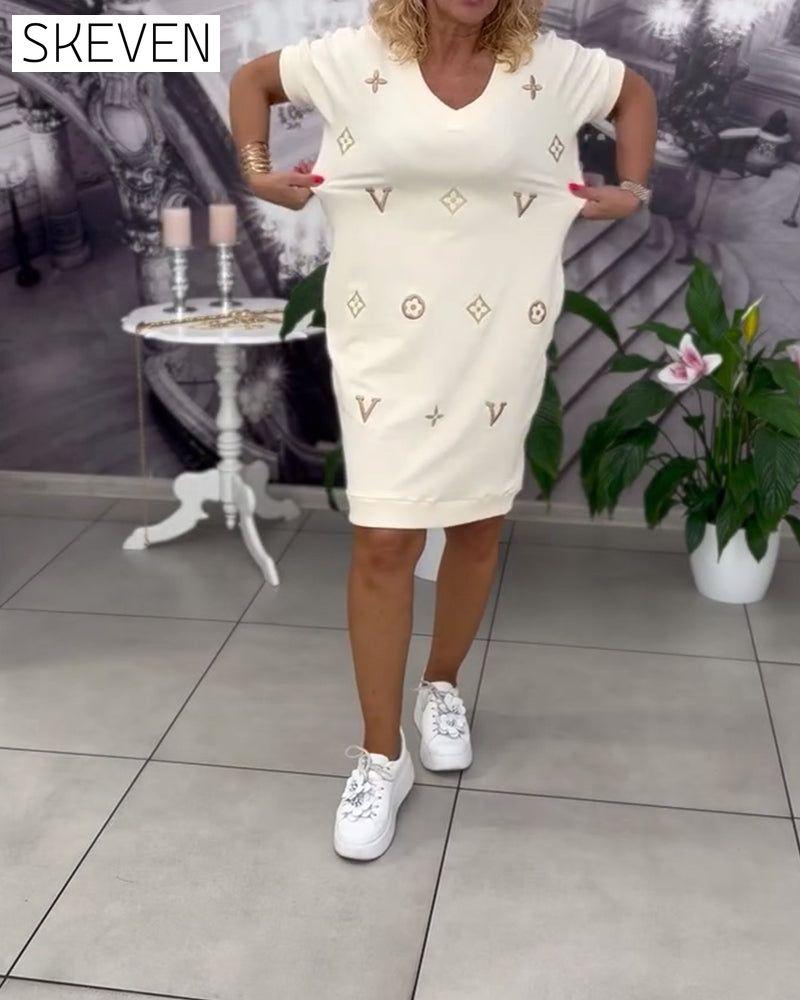 Fashion V-Neck Short-Sleeved Dress