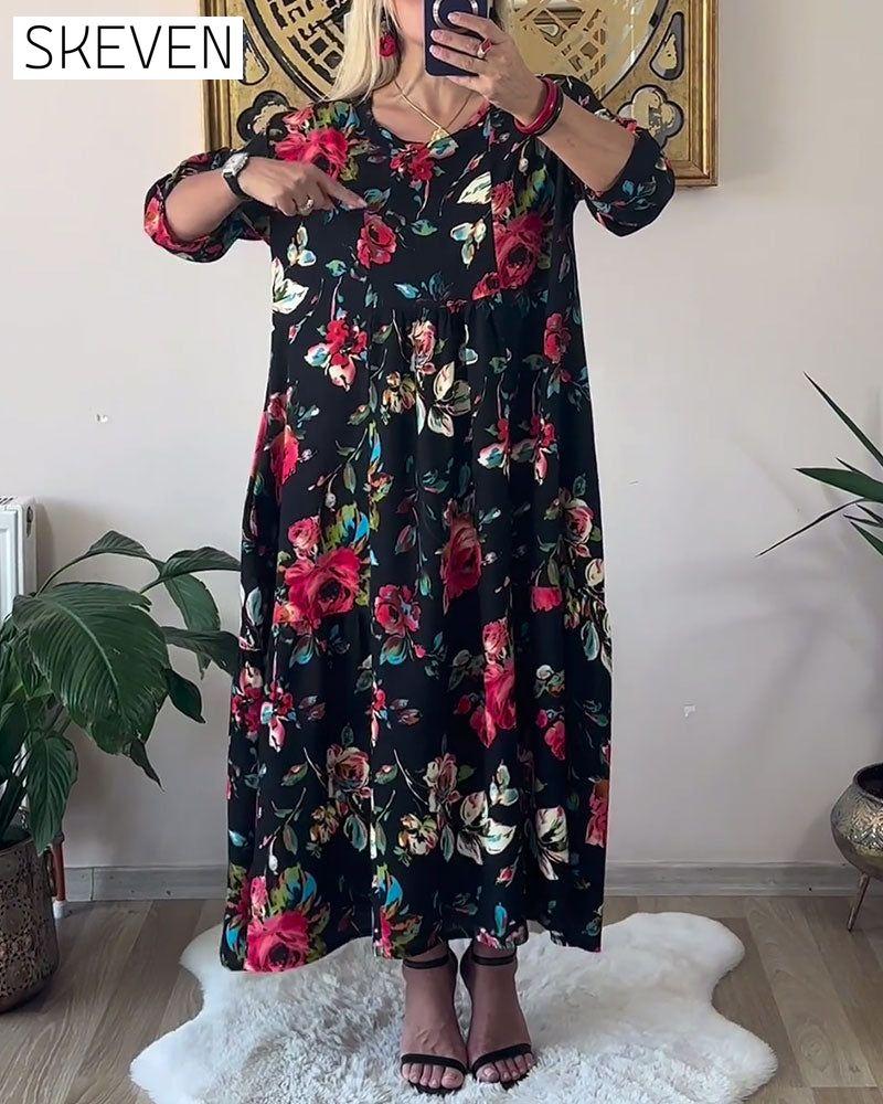 Loose Oversized Round Neck Printed Dress
