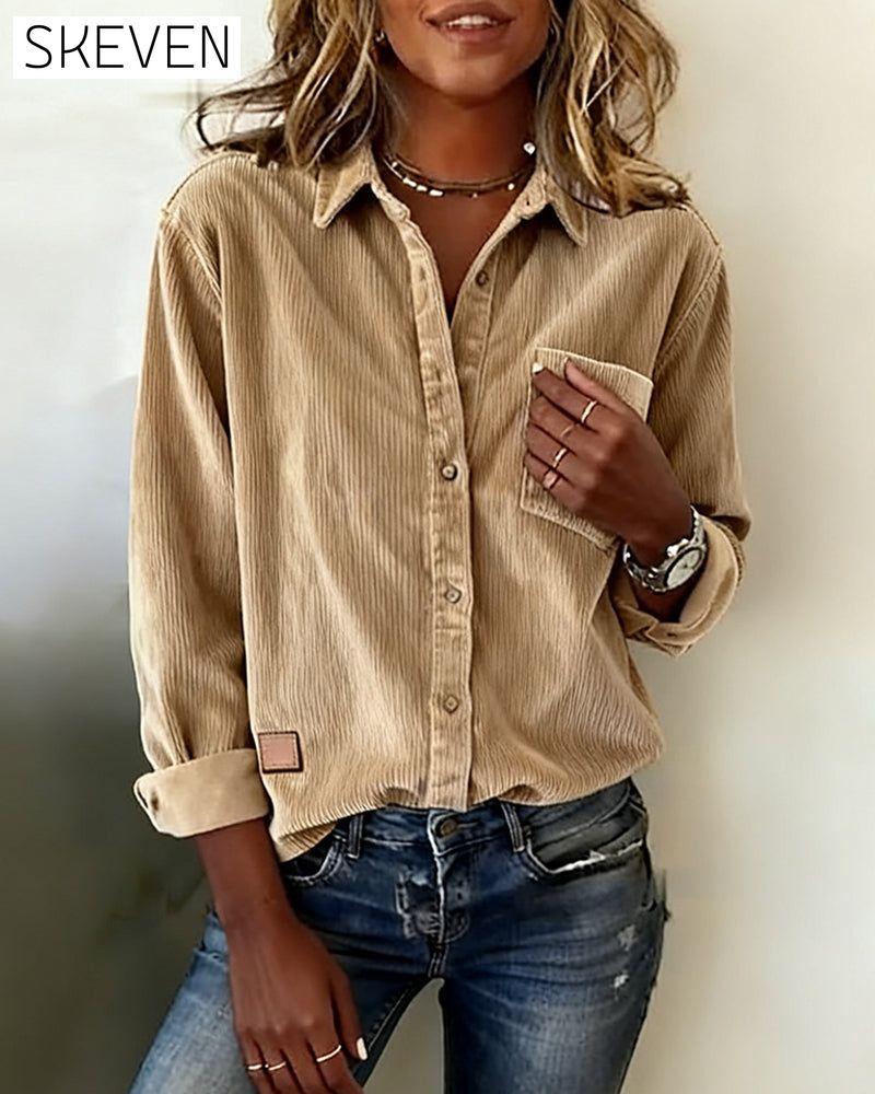 Chemise à revers en velours côtelé tendance