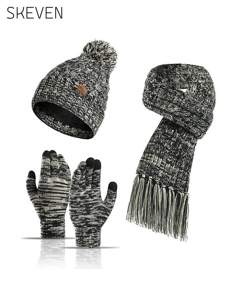 Hat Knitted Wool Three-Piece Set