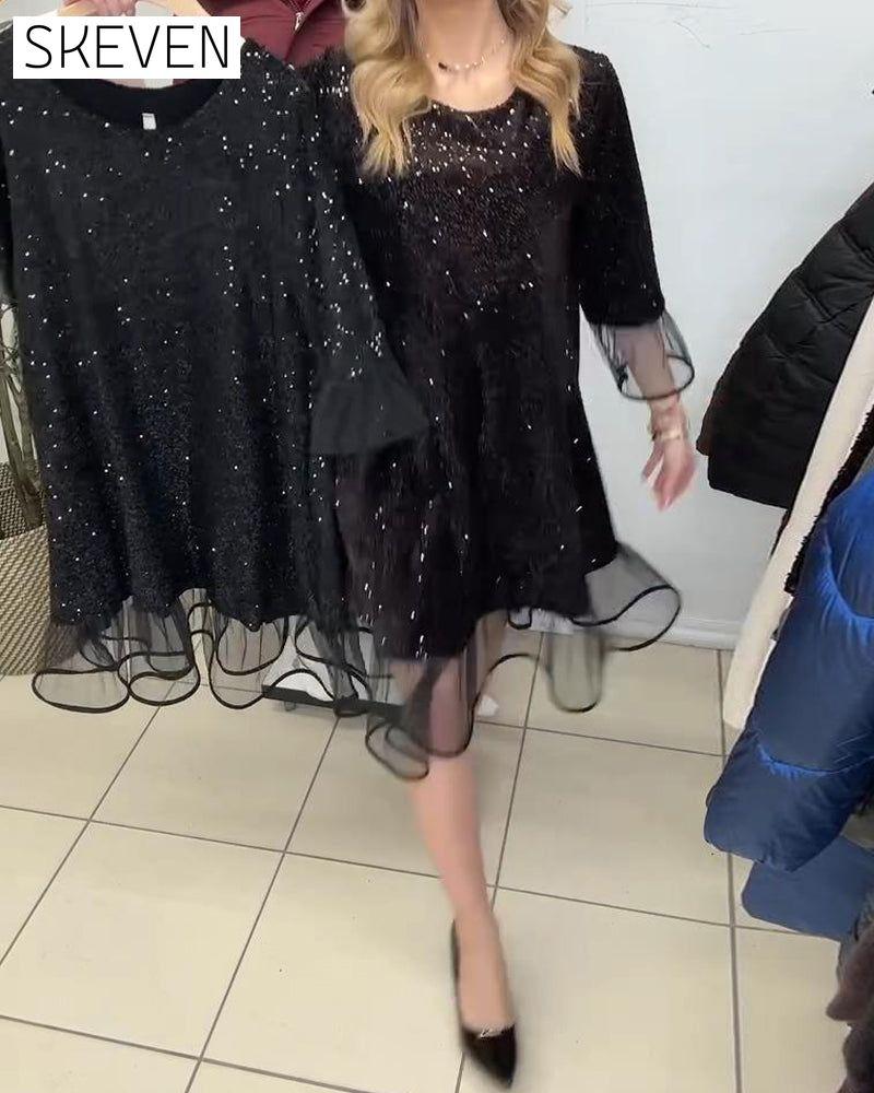 Flared Sleeve Sequined Fashion Dress