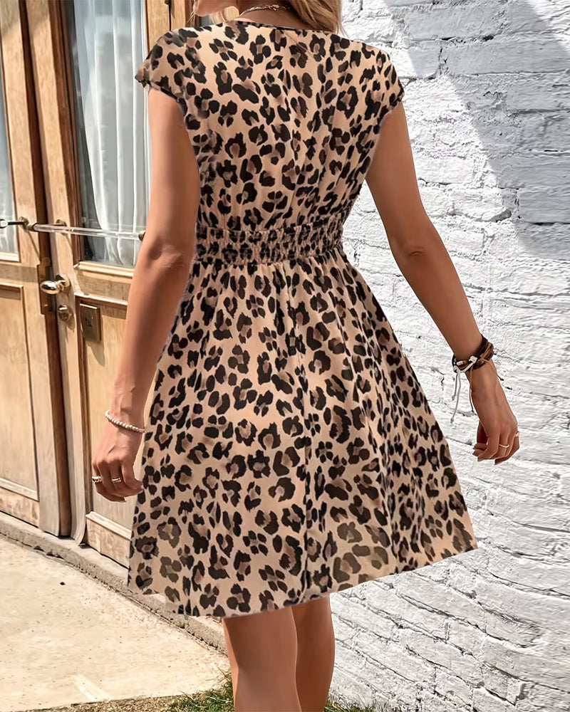 Leopard Print V-Neck Sleeveless Dress