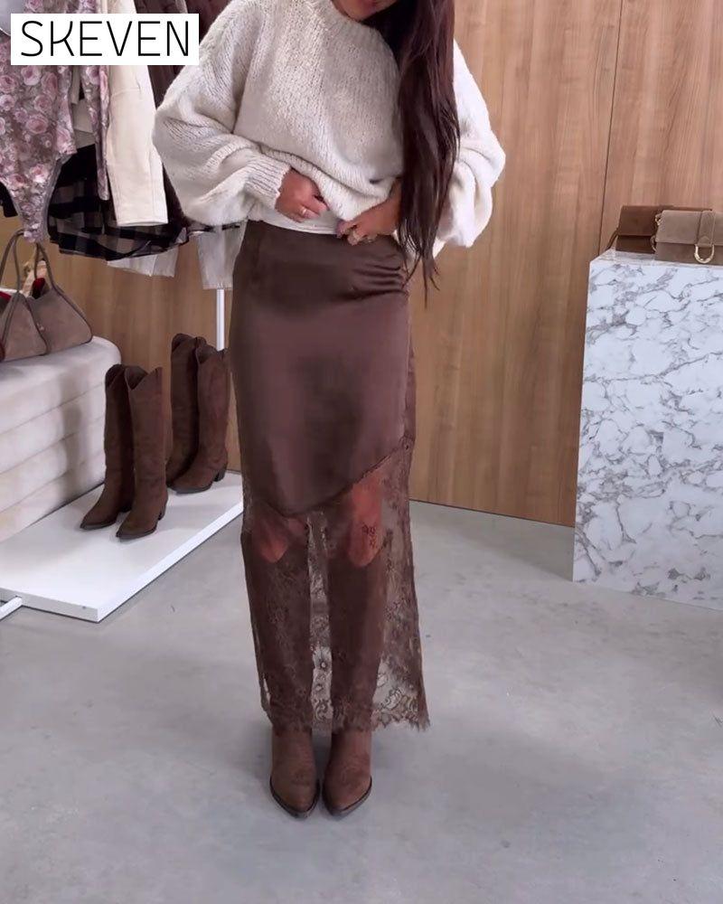Jupe élégante en satin et dentelle patchwork