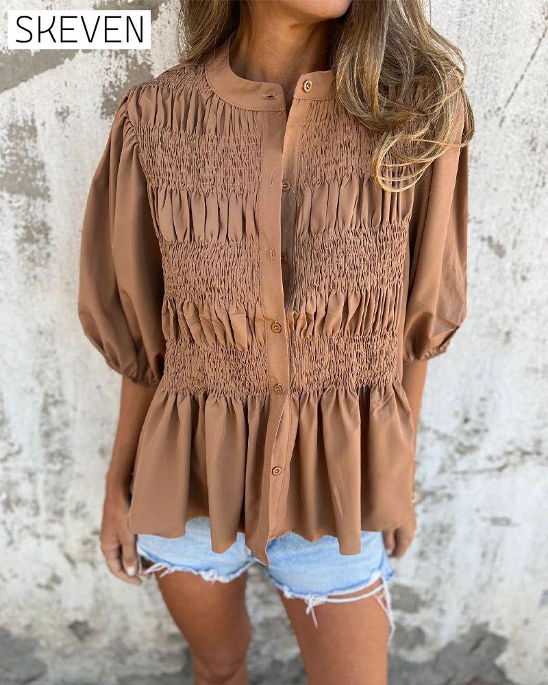 Casual Fashion Short Sleeve Solid Color Blouse