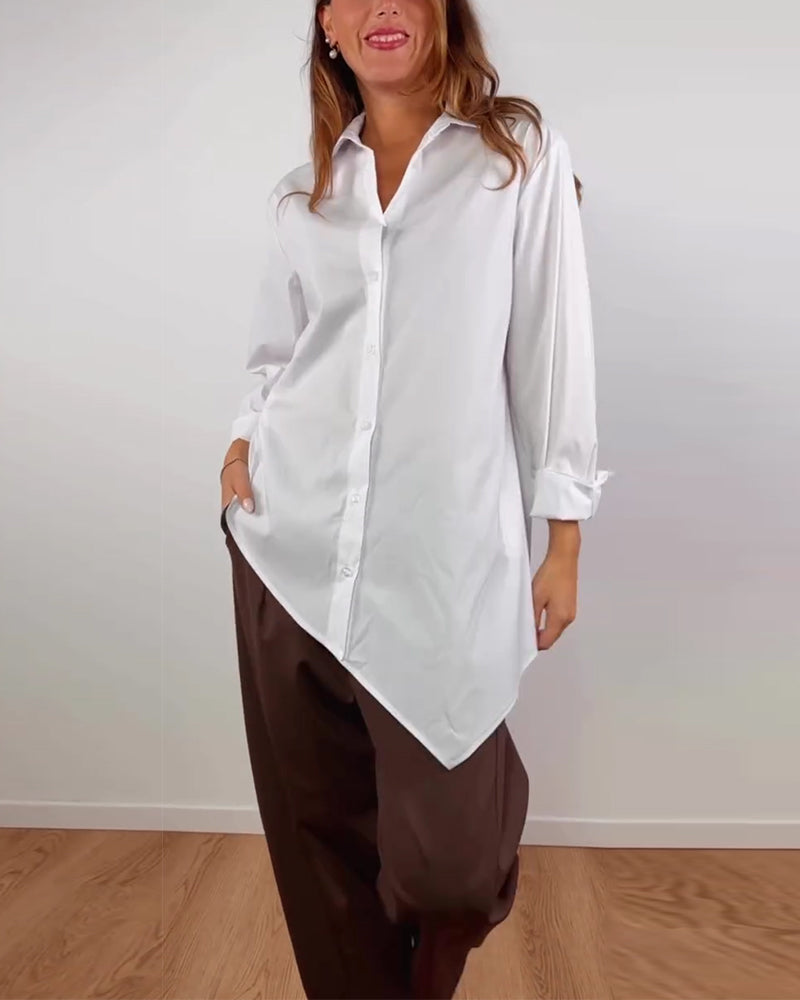 Irregular Solid Color Lapel Shirt