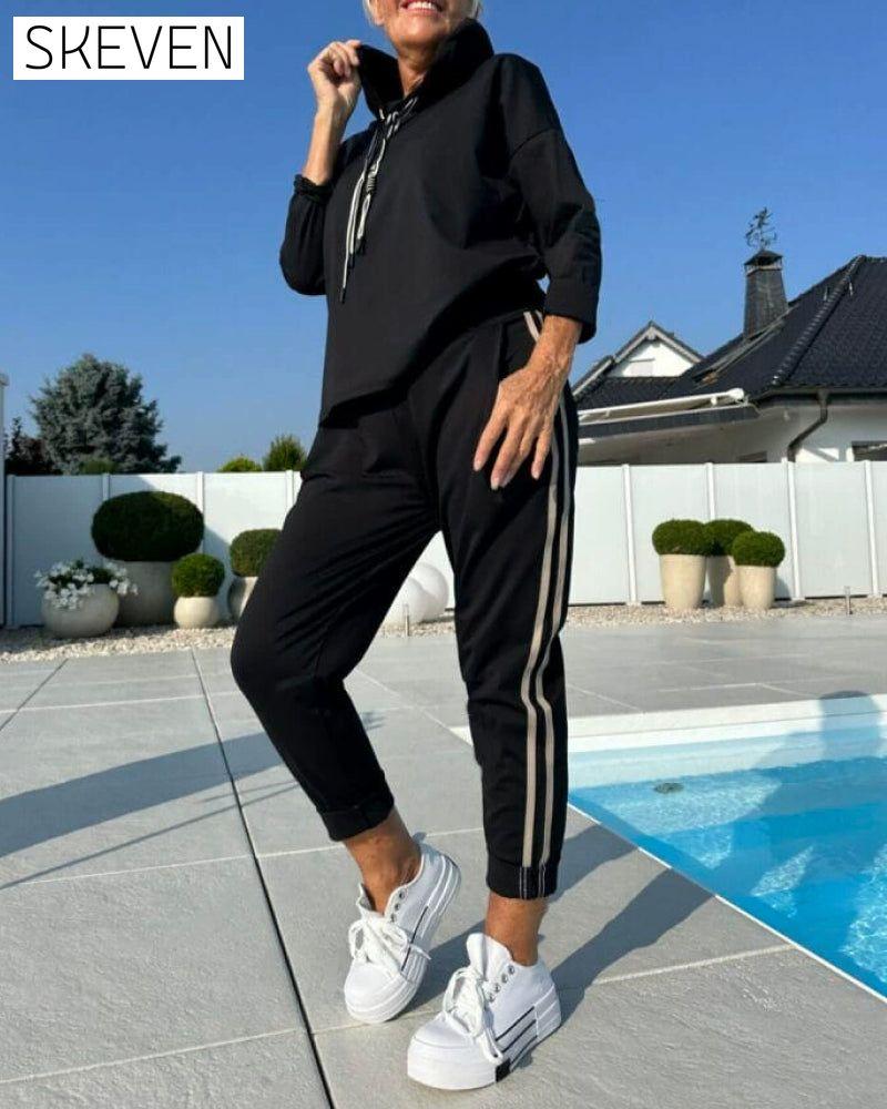 Lässiges zweiteiliges Set aus Damen-Kapuzenpullover und Hose