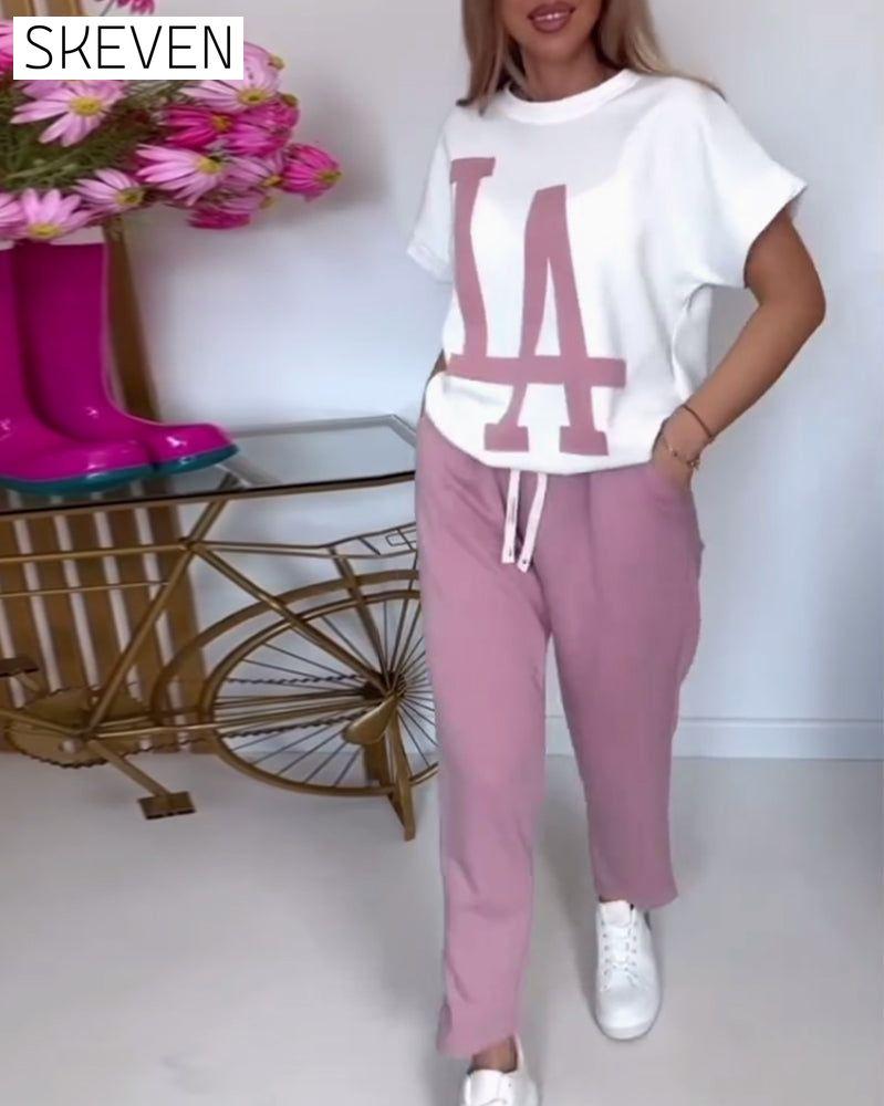 Casual Letter Print Sports Set