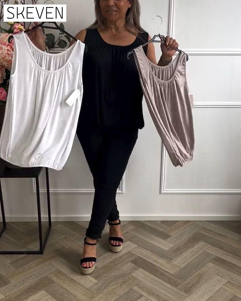 Ärmelloses, einfarbiges, plissiertes Tanktop
