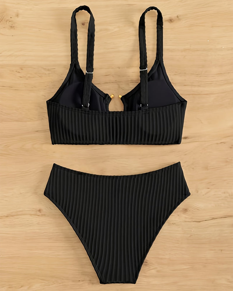 Solid-Color Cutout Two-Piece Bikini