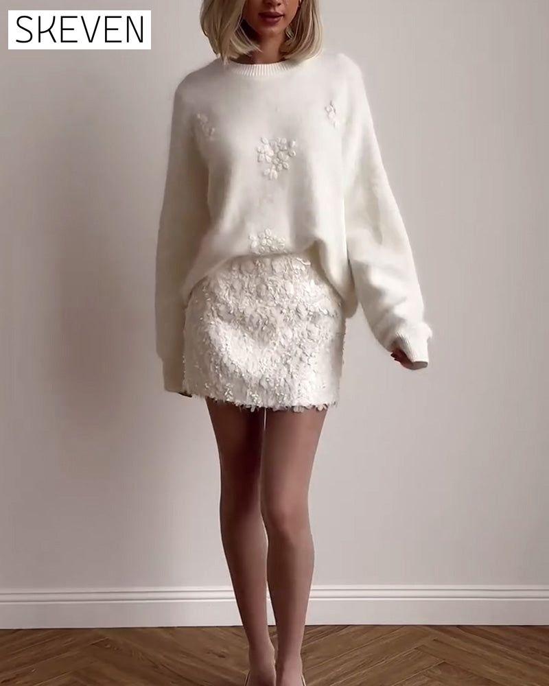 Casual Round Neck Long Sleeve Solid Color Sweater