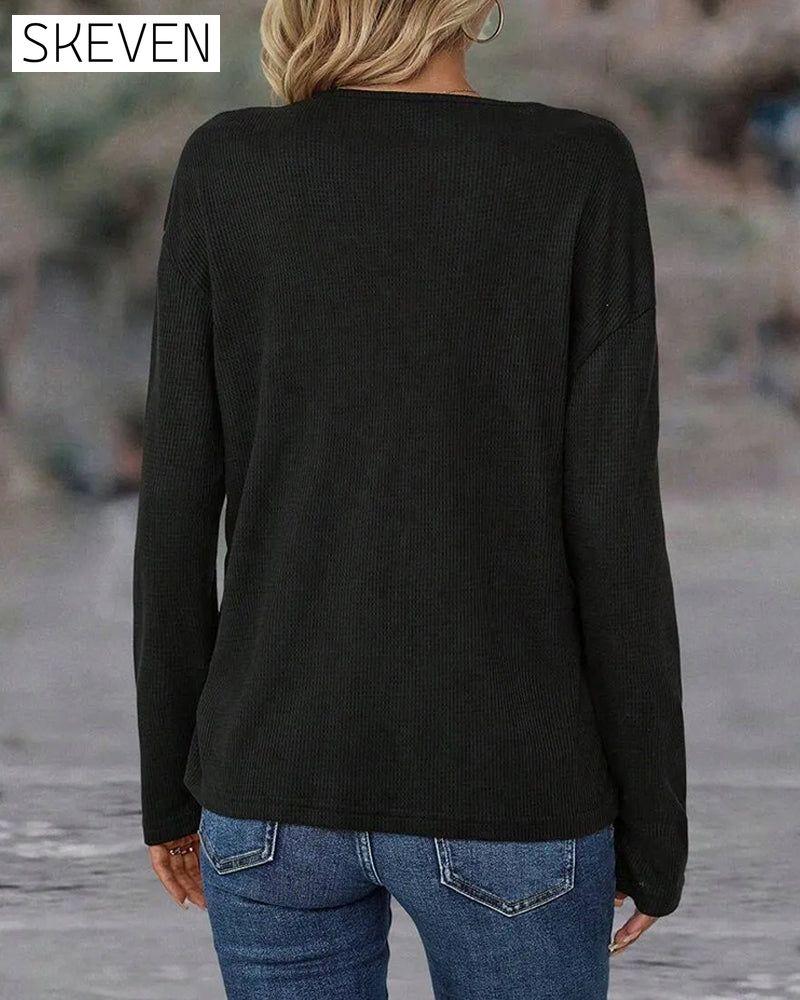 V-Neck Contrast Button Top