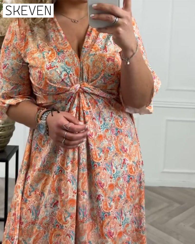 V-neck twist print dress