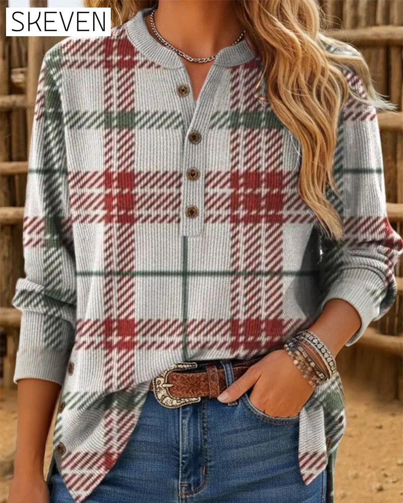 Casual Button-Down Plaid Sweatshirt