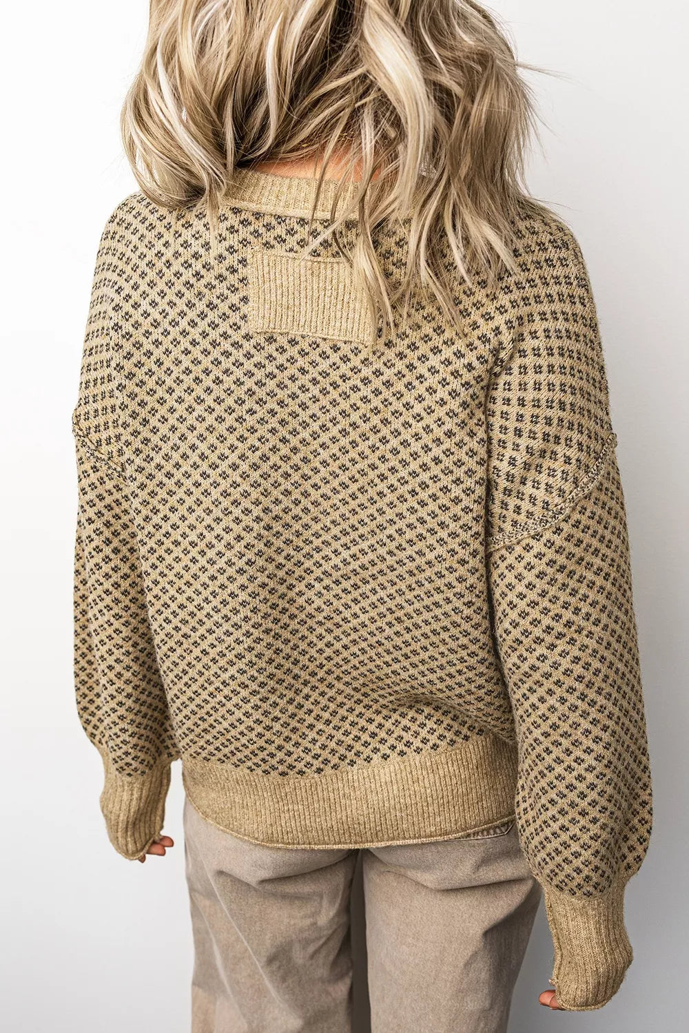 Geometric Print Drop Shoulder Round Neck Long Sleeve Sweater