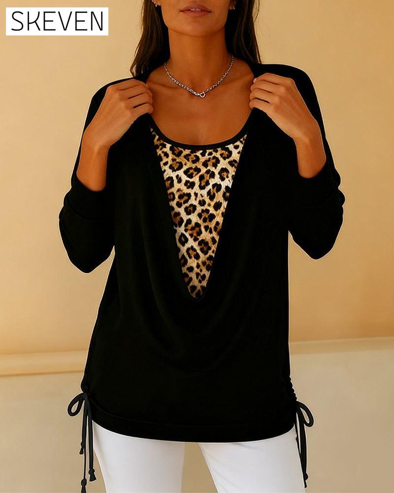 Faux T-shirt deux pièces à lacets imprimé léopard