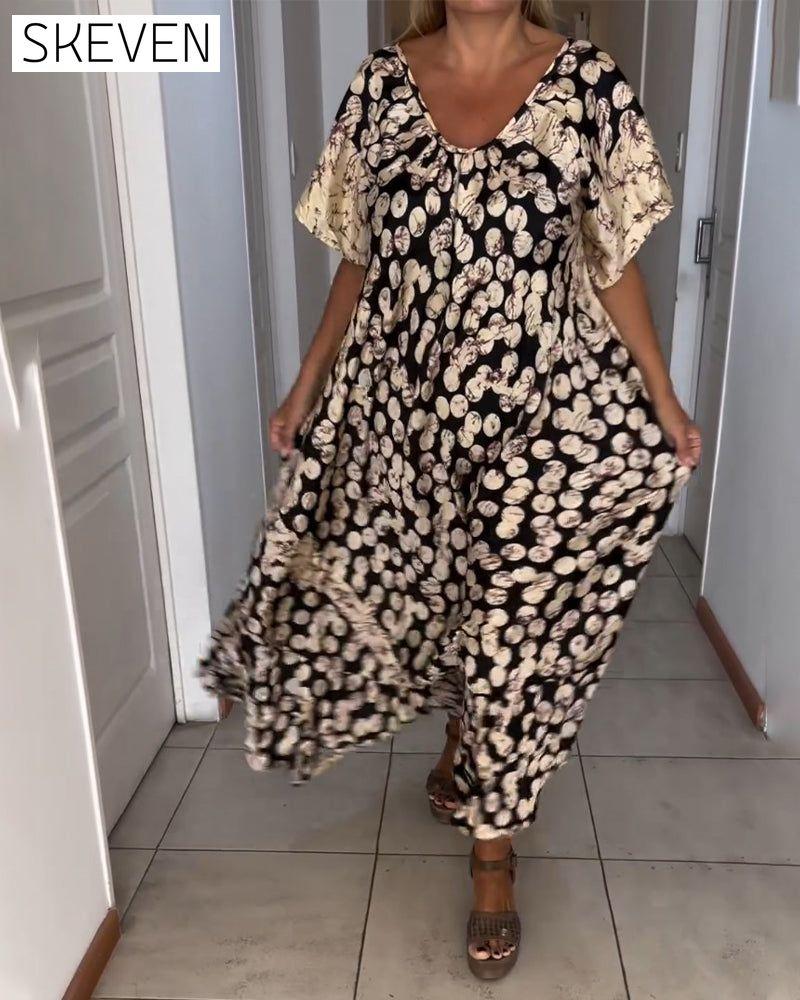 Kurzarmkleid mit V-Ausschnitt und Print
