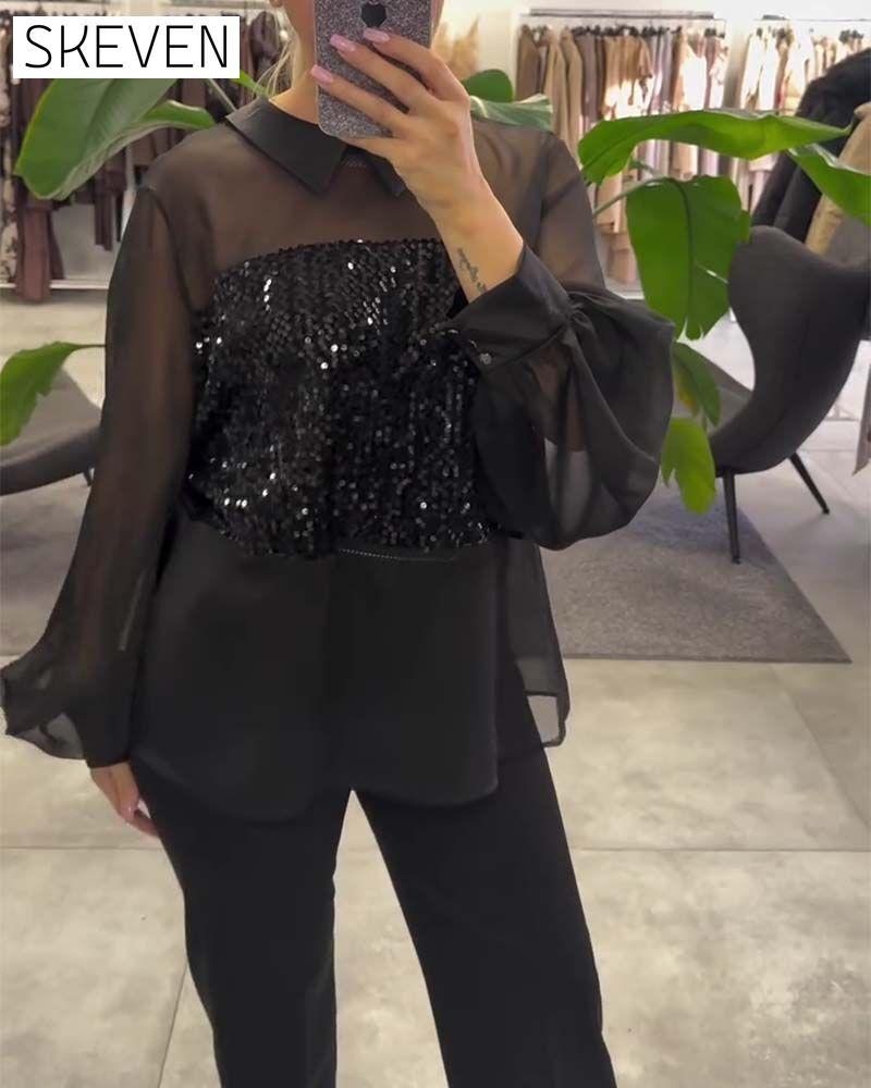 Bluse mit Puffärmeln und Kragen in Unifarbe