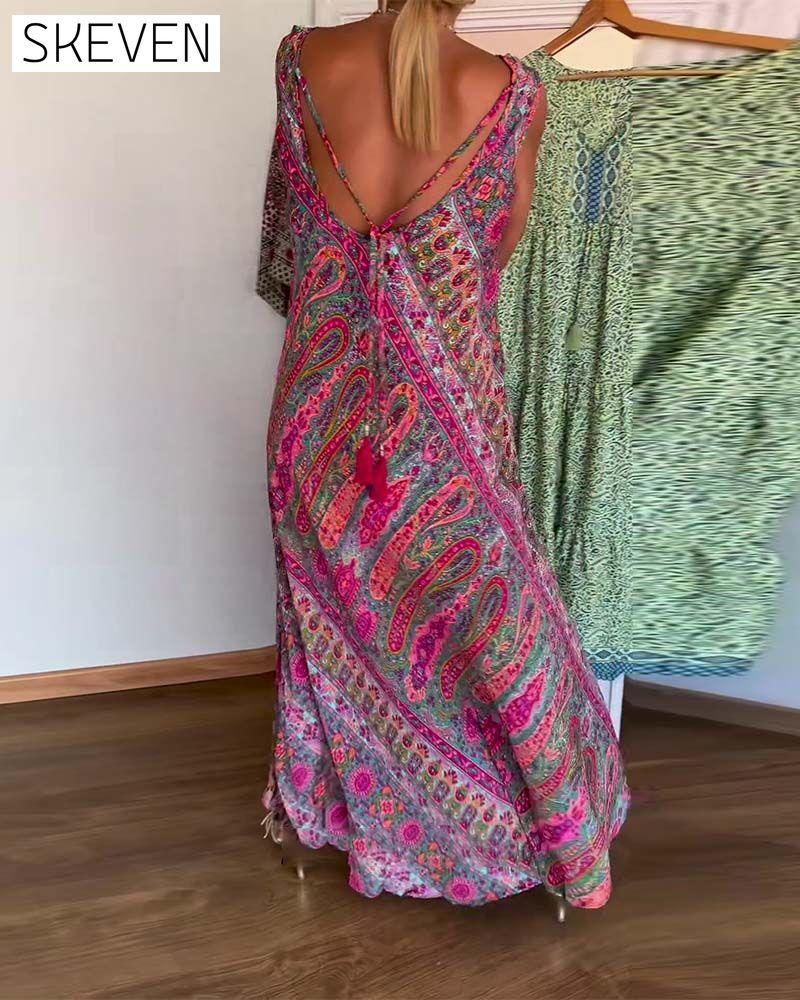 Sleeveless Loose Cashmere Print Dress