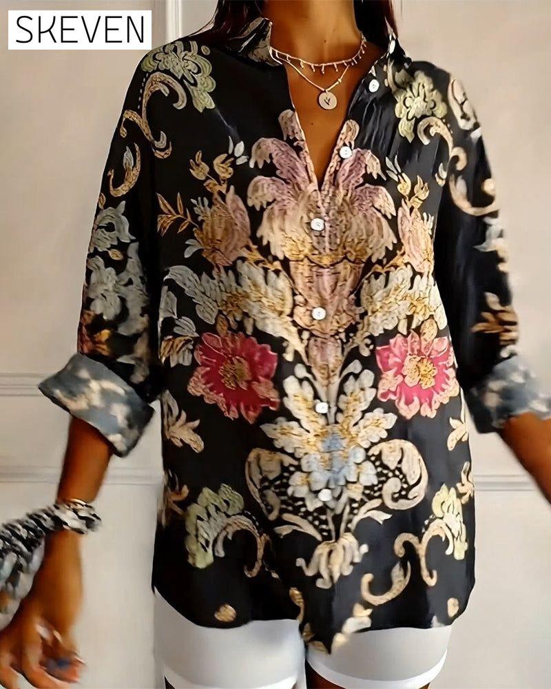 Collared Printed Button-Up Shirt