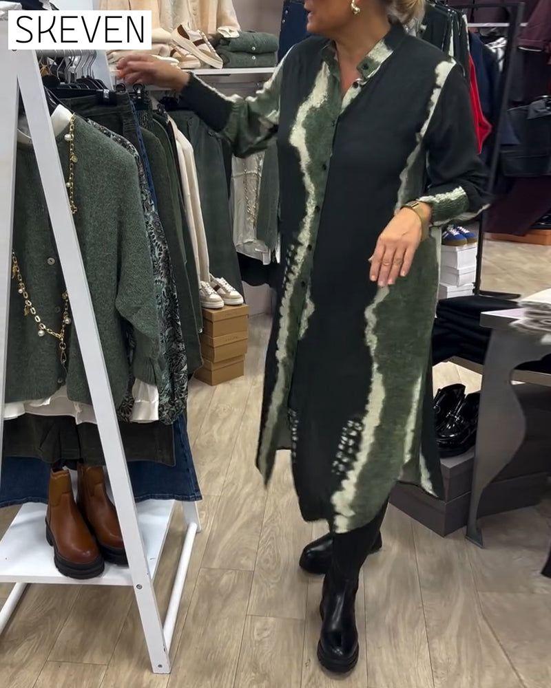 Hemdblusenkleid mit Stehkragen und Knopfleiste, bedruckt