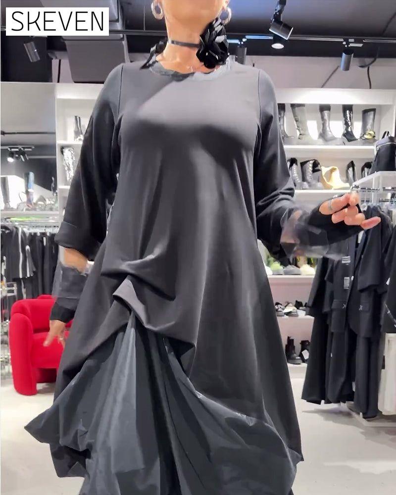 Solid Color Fashionable Patchwork Dress