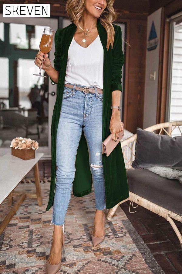 Cheering My Way Velvet Kimono Coat 2021-11-1 Coats & Jackets soild Velvet within 24hours