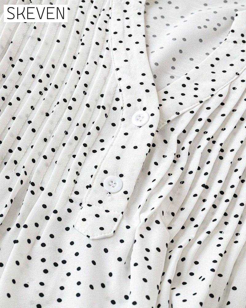Bluse mit Rüschenärmeln, V-Ausschnitt und Polka-Dots