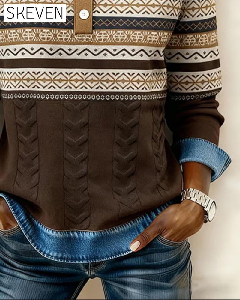 Sweatshirt mit Knopfleiste und Farbblock-Design