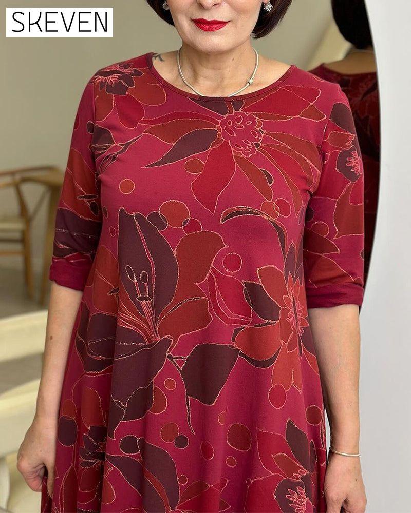 robe décontractée à col rond et imprimé floral