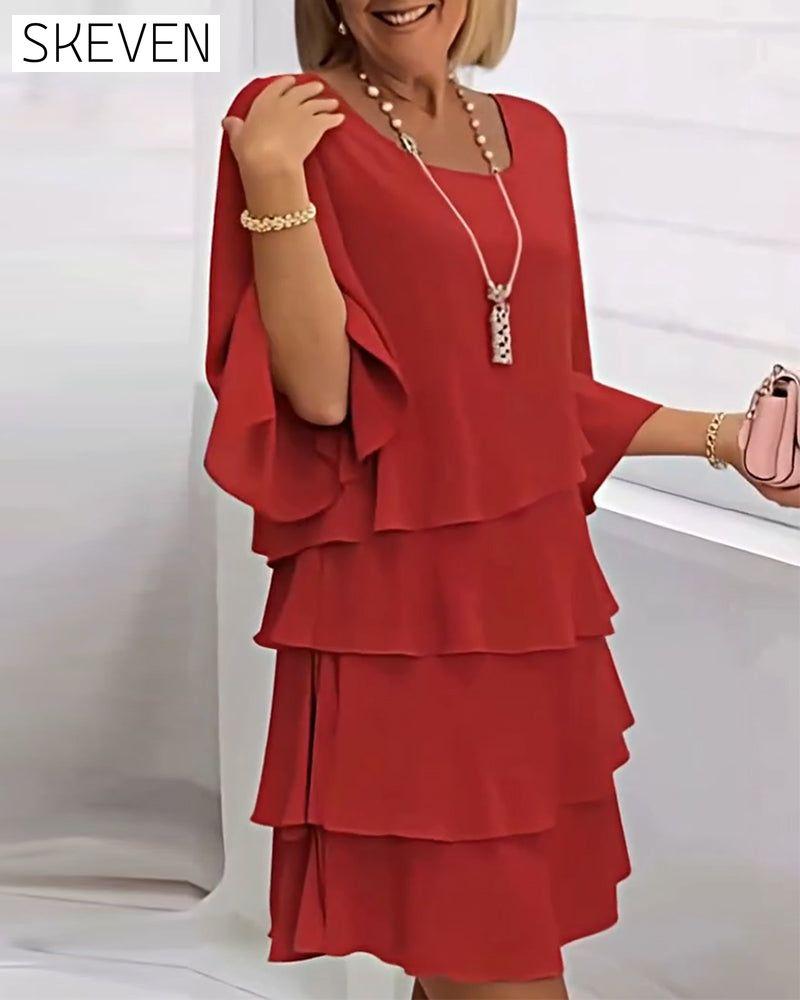 Elegantes, einfarbiges Kleid mit Dreiviertelärmeln