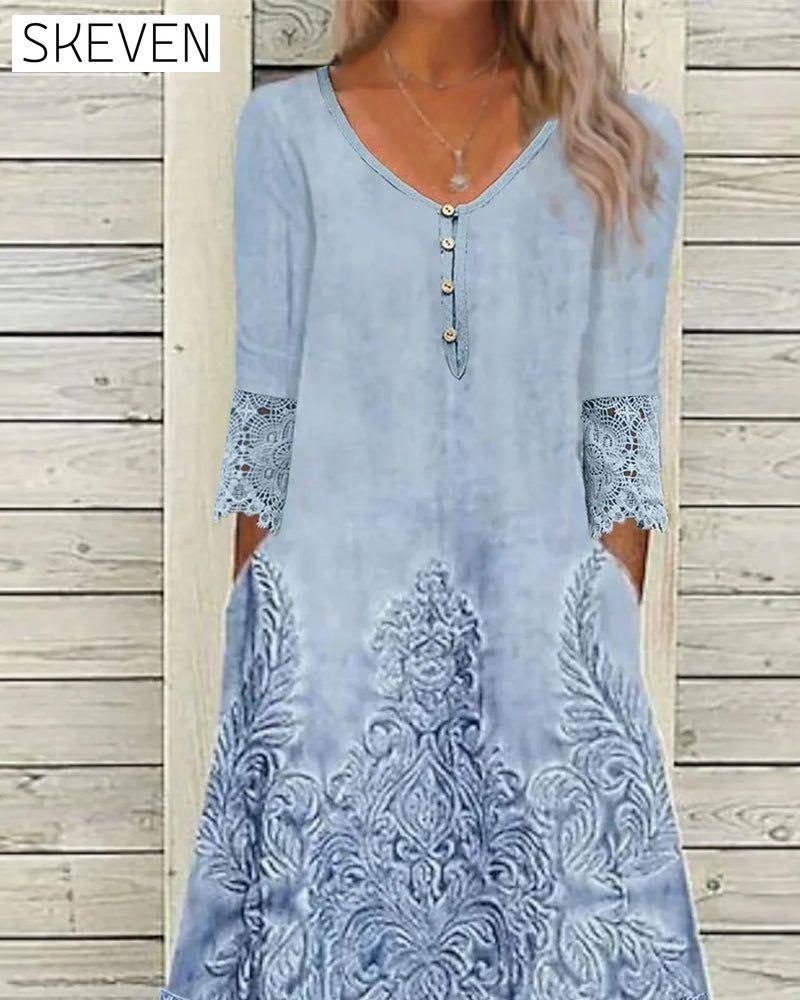 Buttoned lace patchwork dress casual dress elegant dress spring summer