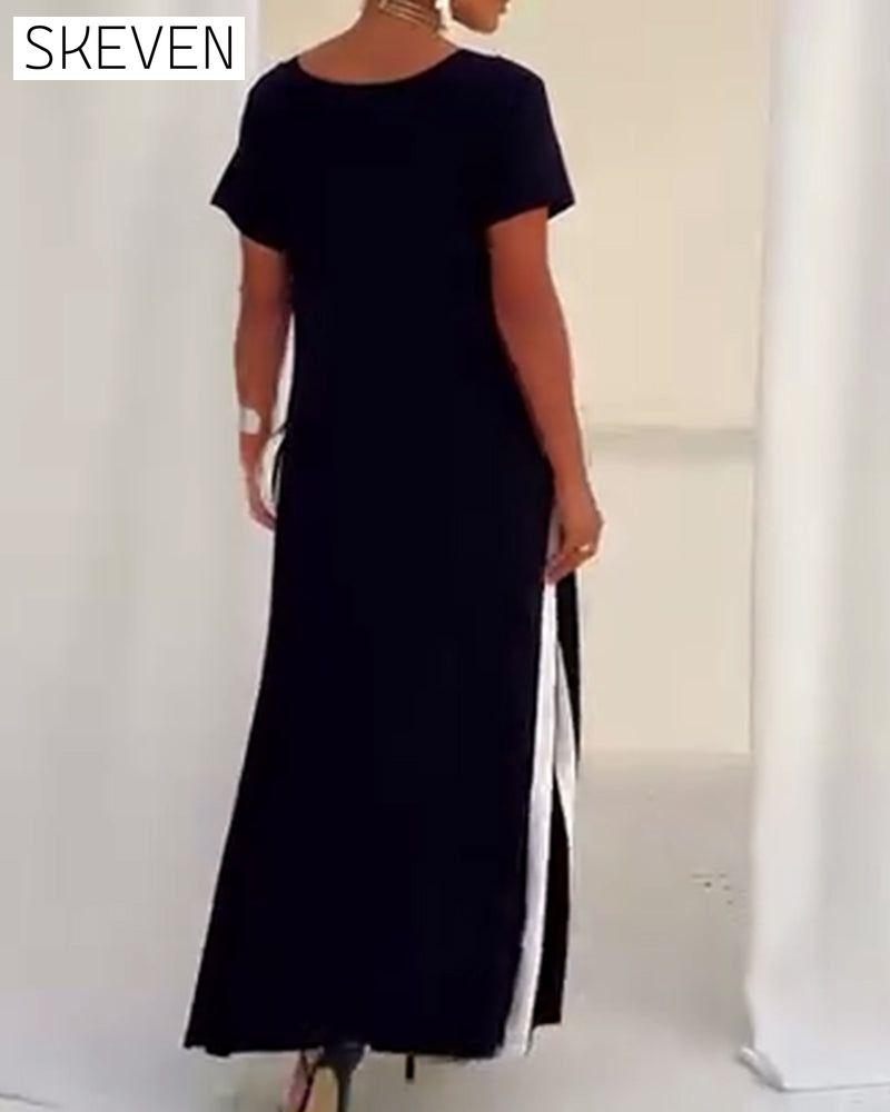 Temperament V-Neck Contrast Color Dress