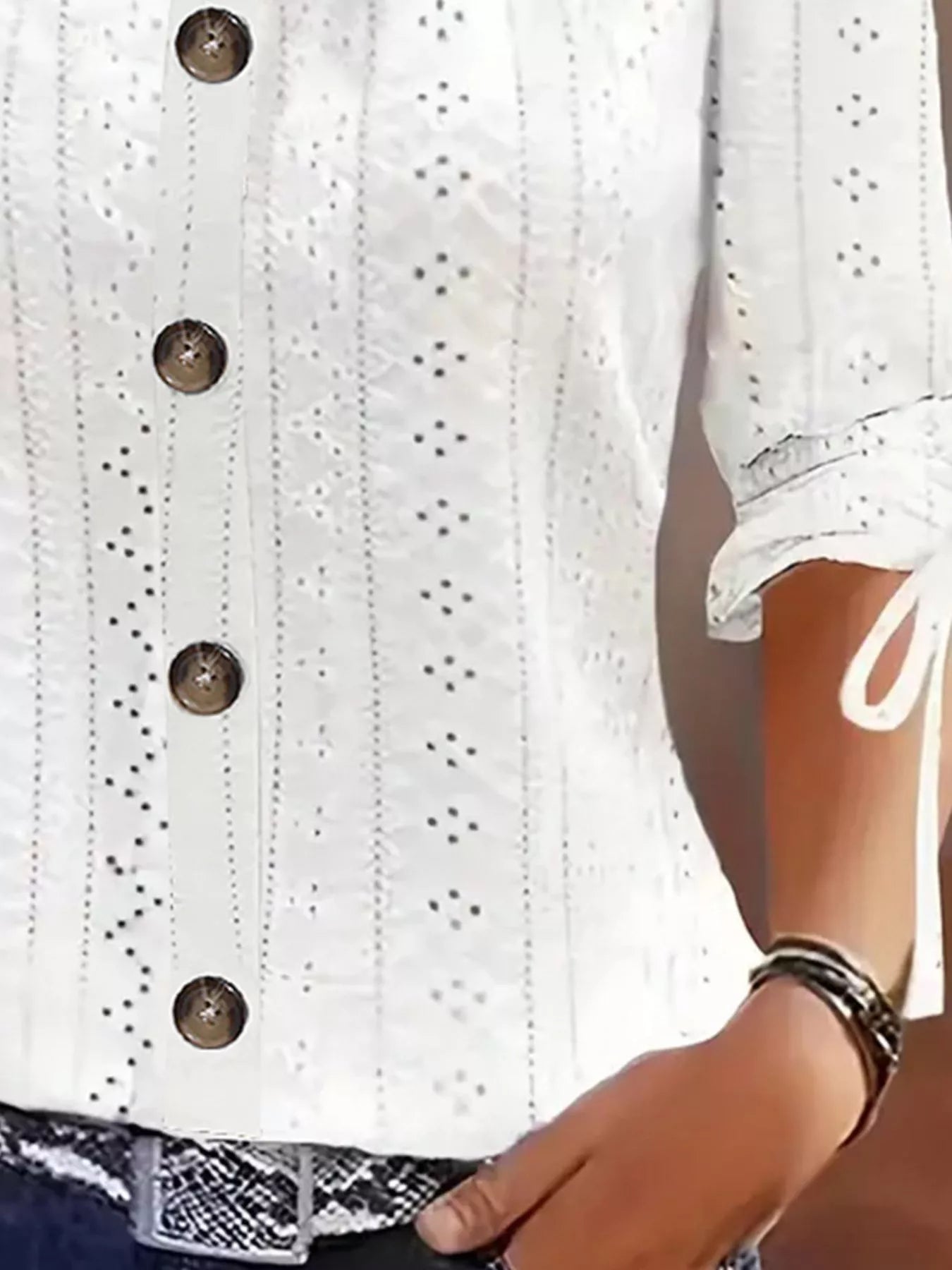 Eyelet Tie-Sleeve Detail Top