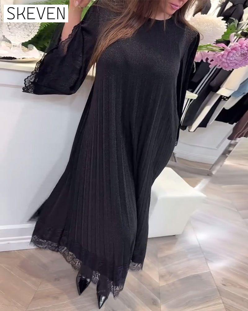 Round Neck Loose Lace Patchwork Dress