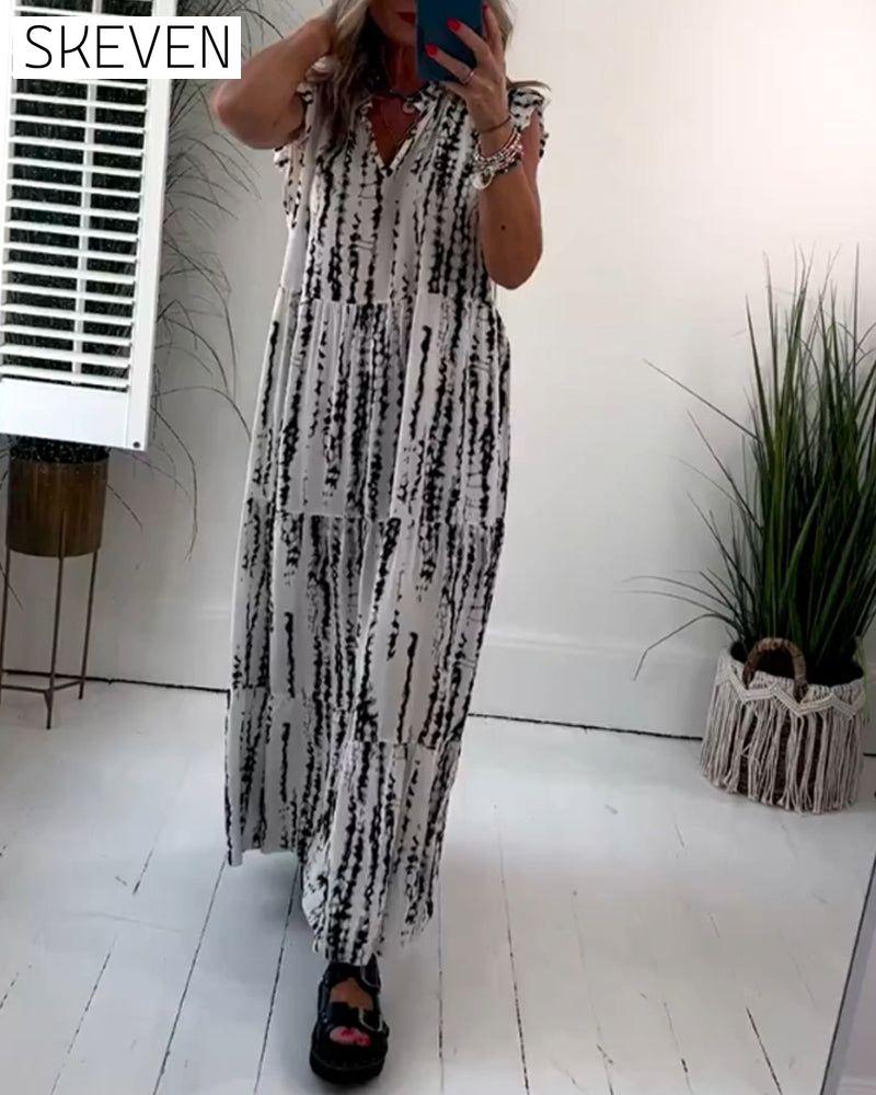 Robe imprimée à manches papillon et col en V