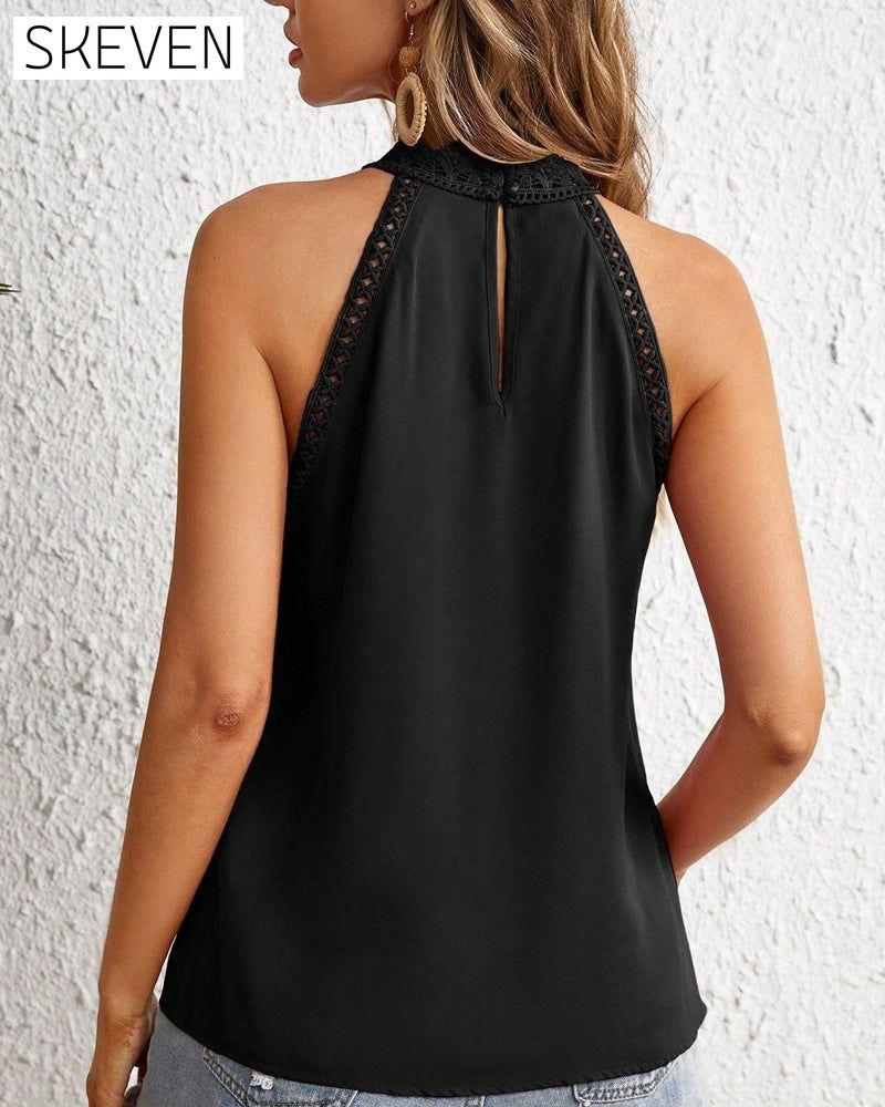 Gilet sans manches en dentelle ajourée couleur unie