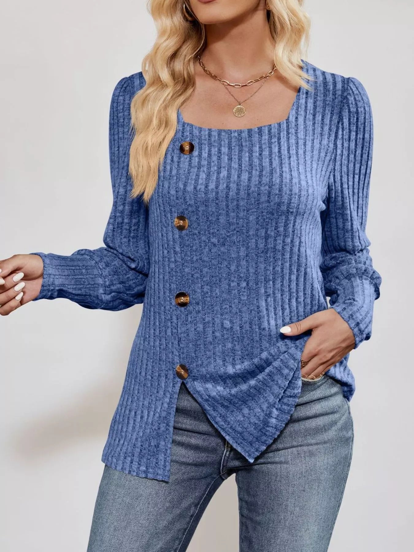 Langärmliges T-Shirt mit Rippstrickschlitz