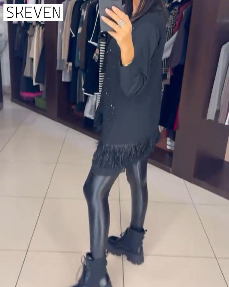 Fashionable Rhinestone Hem Blouses