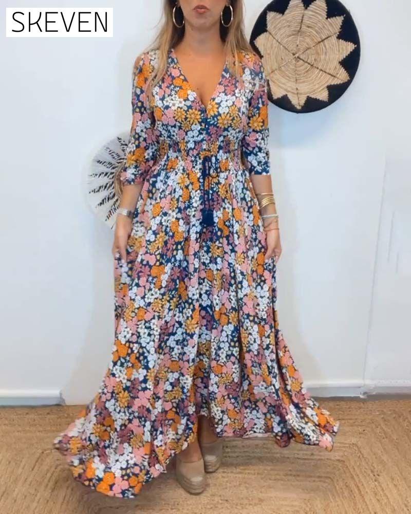 Deep V-neck floral dress