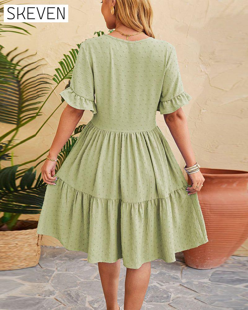Elegantes, geknöpftes Rüschenkleid in A-Linie