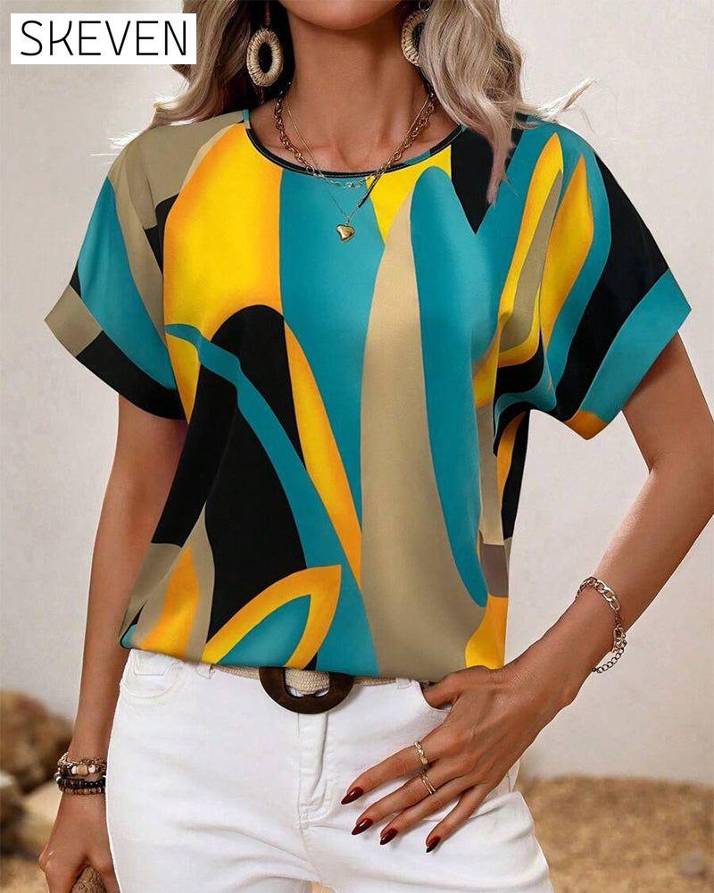 Crew Neck Contrast Print T-Shirt
