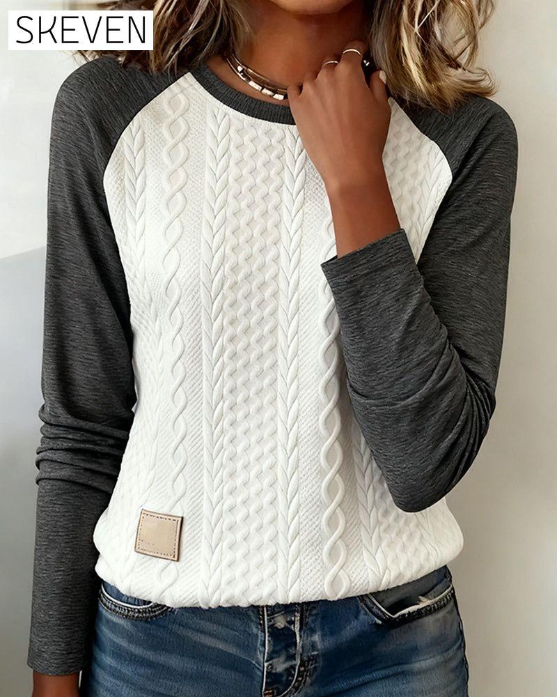 Langärmeliges, farblich abgesetztes Jacquard-Top
