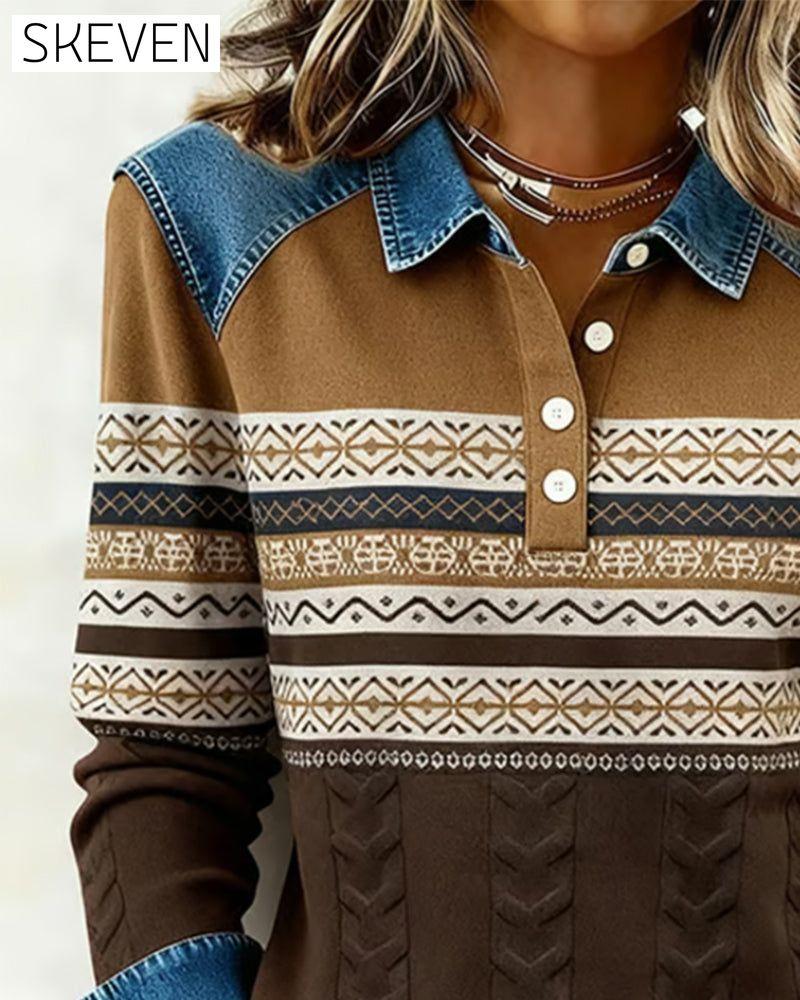 Sweatshirt mit Knopfleiste und Farbblock-Design